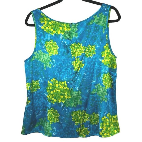St. John Women’s Silk Scoop Neck Floral Print Tank Top Blue/Green Size Large - Picture 2 of 6